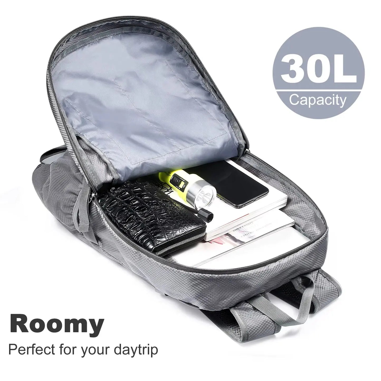 30L Solar Backpack – Foldable Hiking Daypack with USB Charging