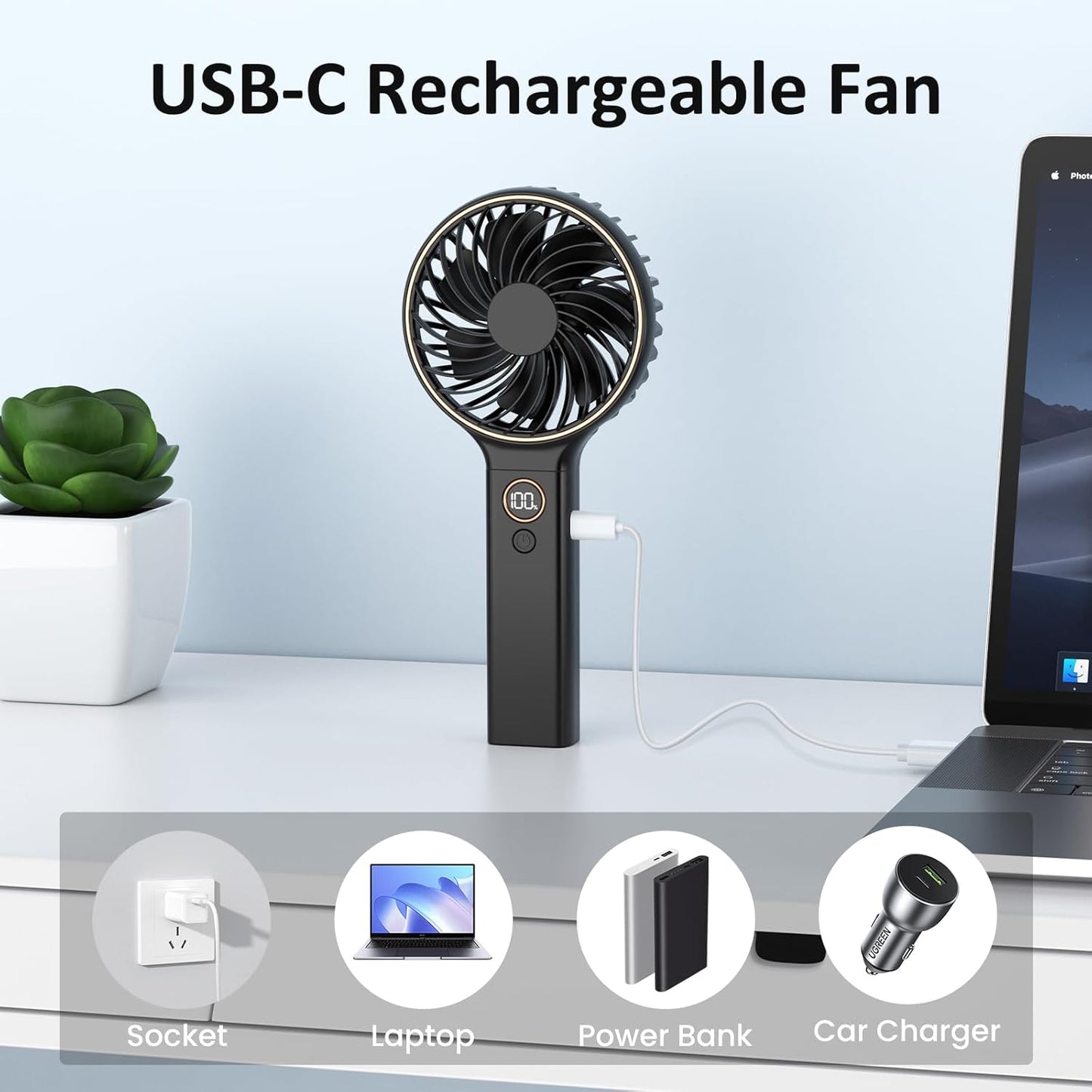 Rechargeable Hand Held Fan with LED Display