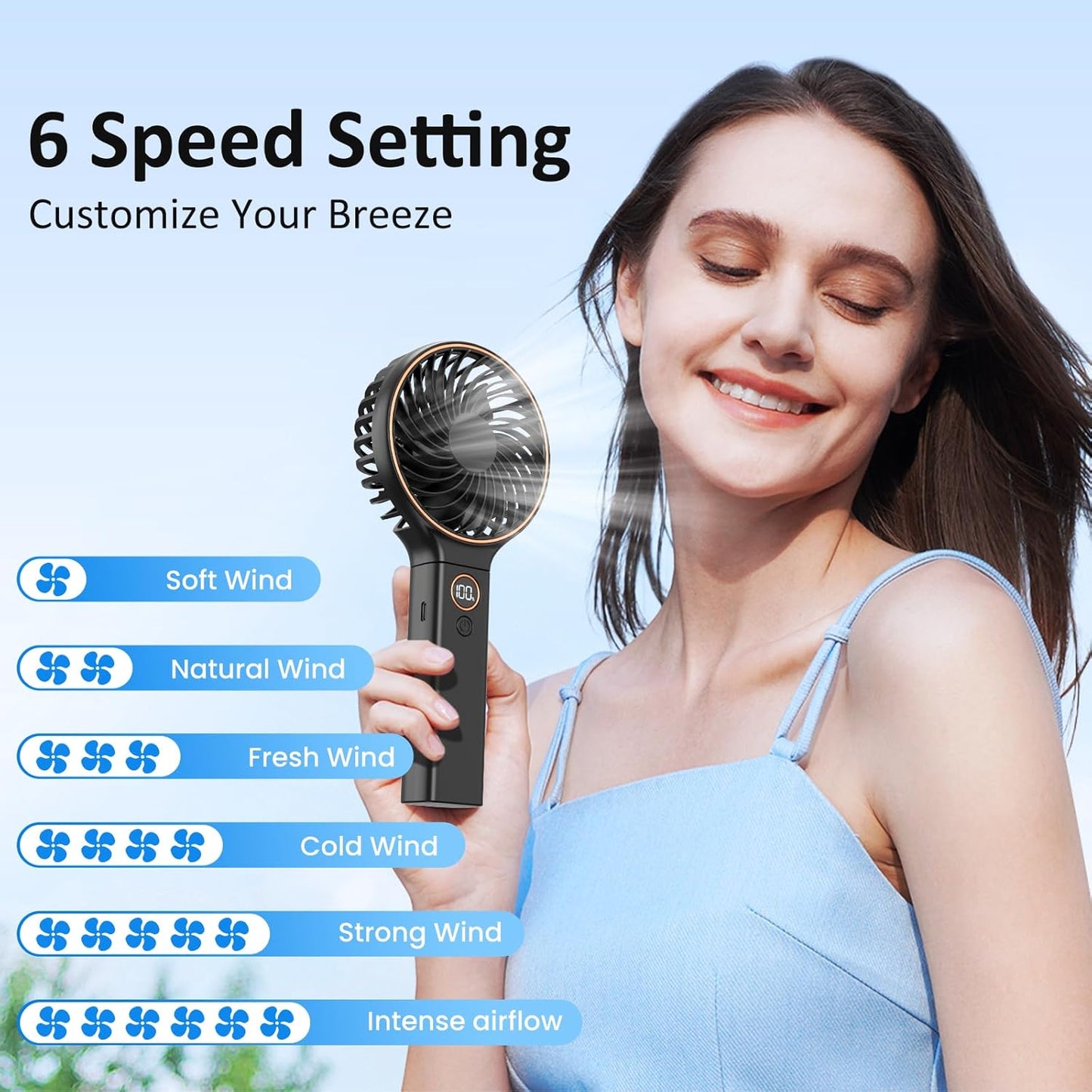 Rechargeable Hand Held Fan with LED Display