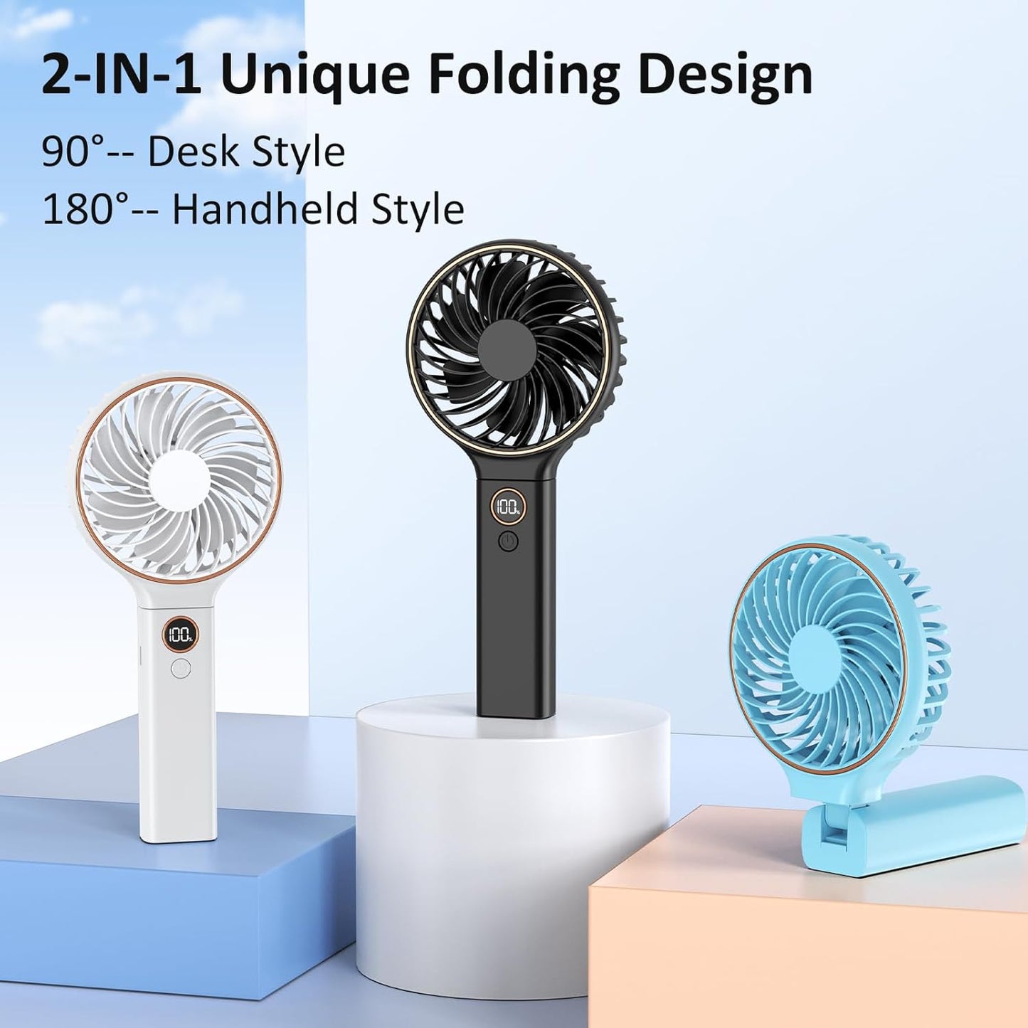 Rechargeable Hand Held Fan with LED Display