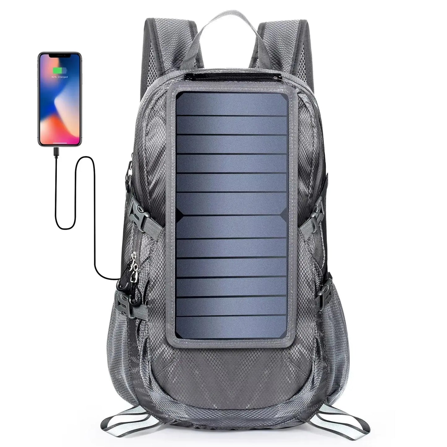 30L Solar Backpack – Foldable Hiking Daypack with USB Charging