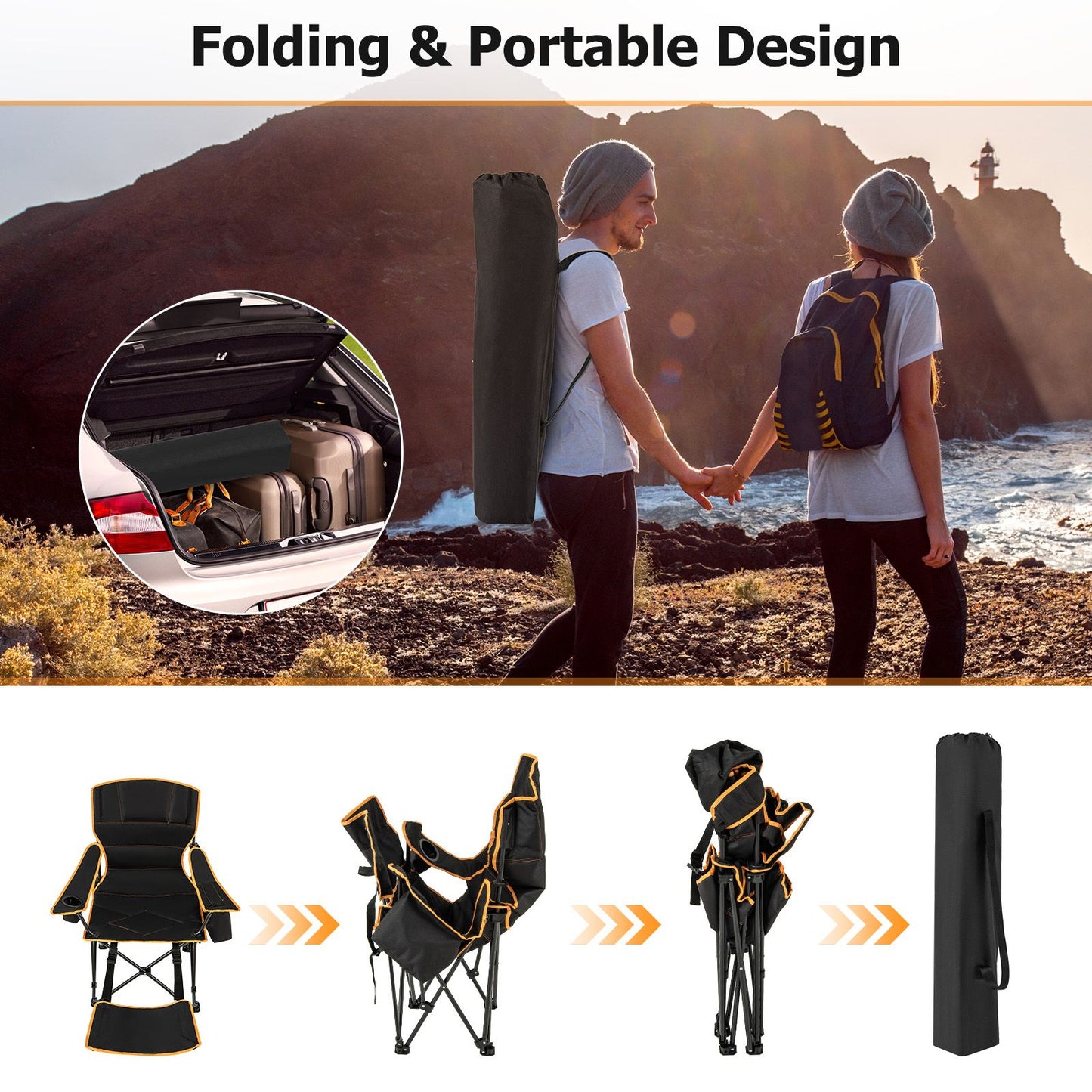 Folding Camping Lounge Chair with Adjustable Backrest