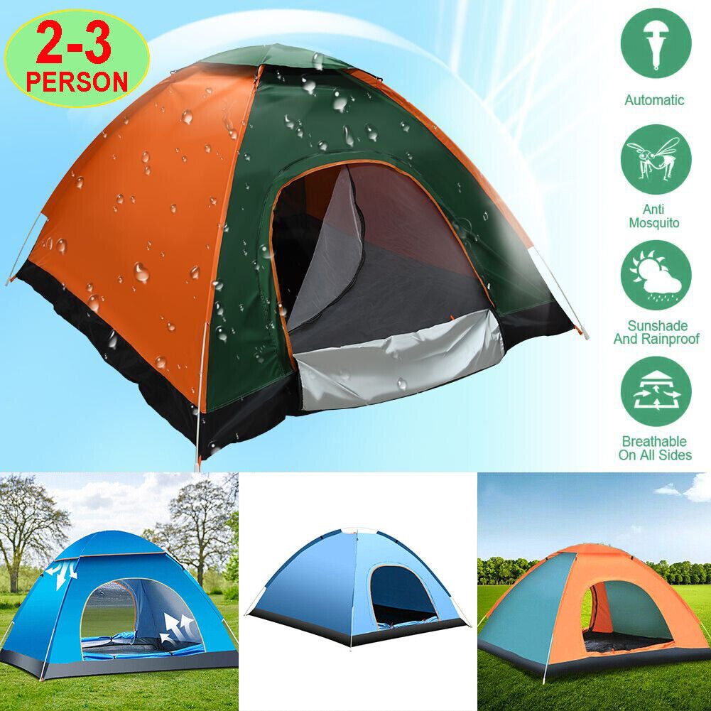 3 Man Automatic Instant Pop up Tent Double Door Camping Tent Waterproof Outdoor