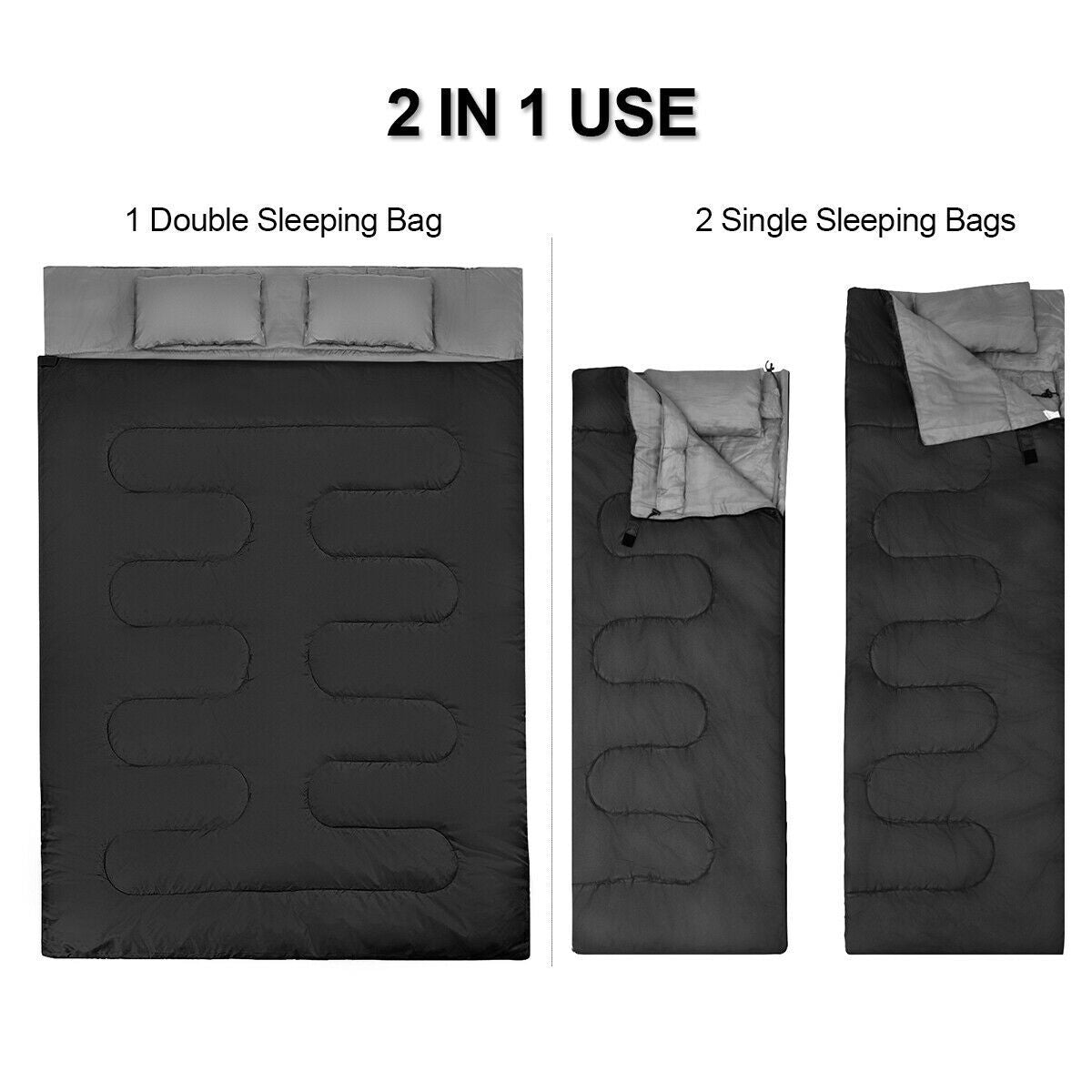 Double Sleeping Bag Extra Large Waterproof with Carrying Bag