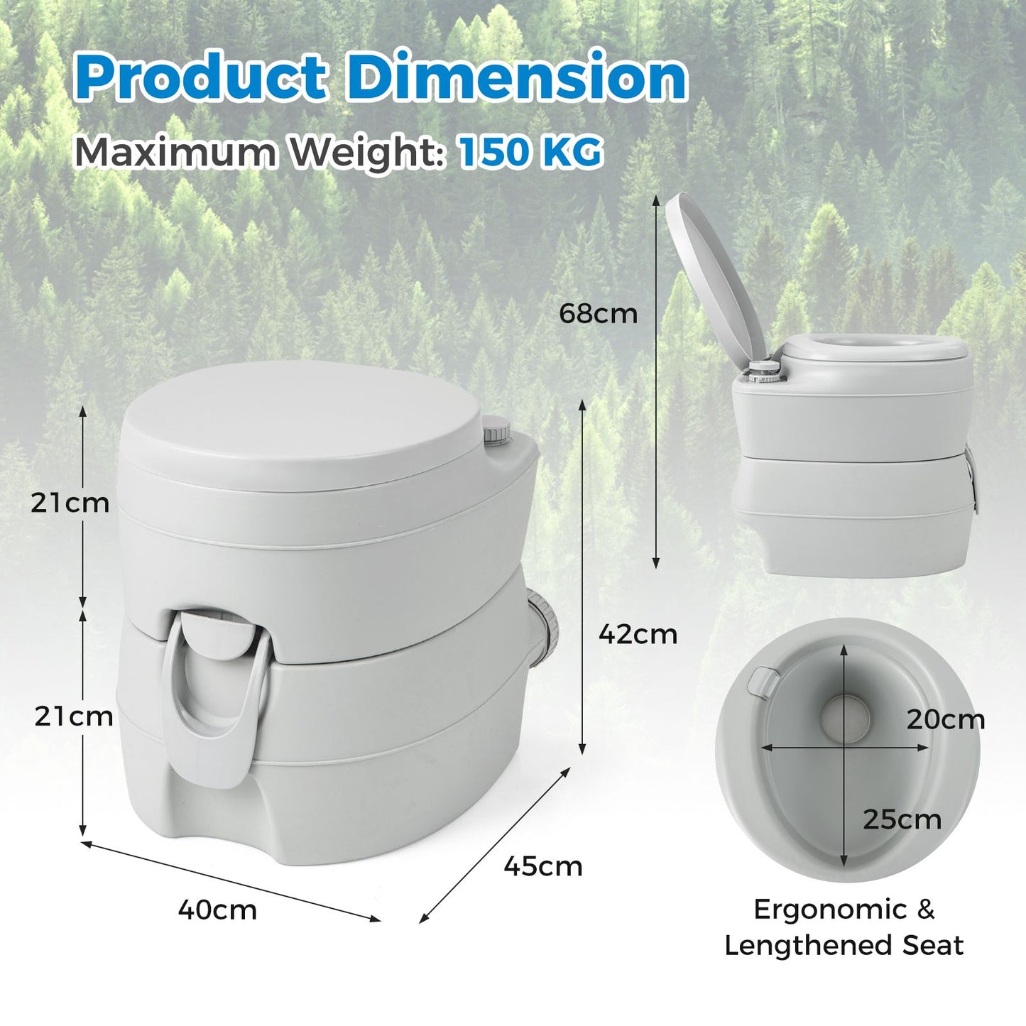 Portable Toilet with 20 L Detachable Waste Tank