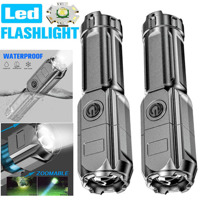 2Pcs LED Flashlight Super Bright Torch USB Rechargeable Lamp High Powered 3 Mode