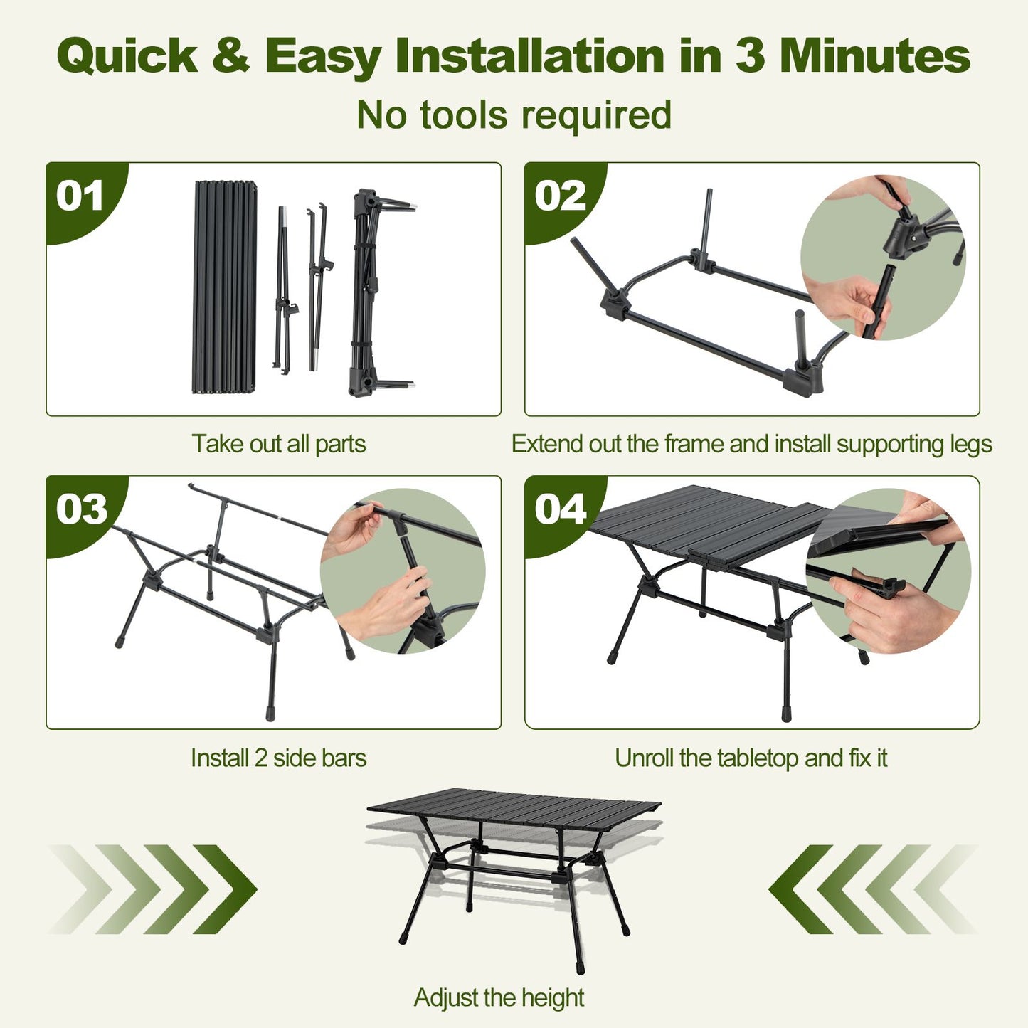 Heavy-Duty Aluminum Camping Table Folding Outdoor Picnic Table