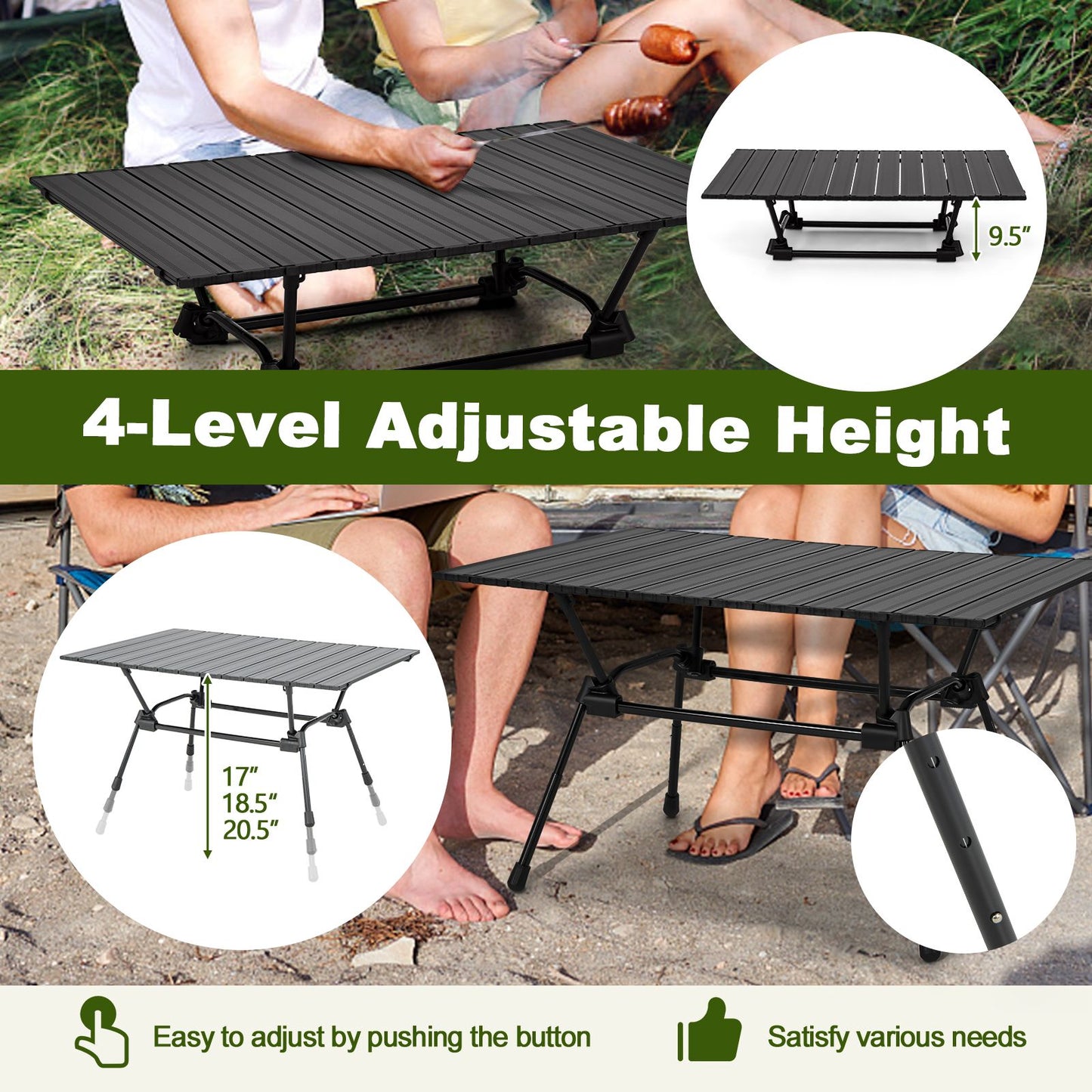 Heavy-Duty Aluminum Camping Table Folding Outdoor Picnic Table