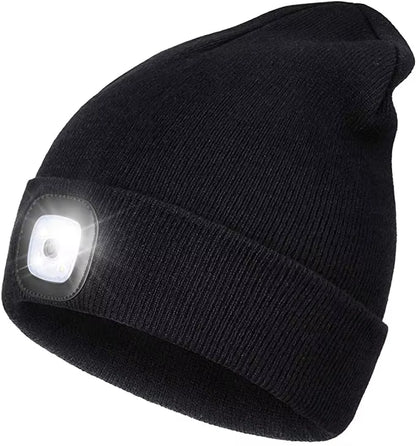 LED Beanie Hat with Light Unisex Warm Winter Hat with Lights LED Headlamp Cap Winter Knitted Night Lighted Hat Flashlight