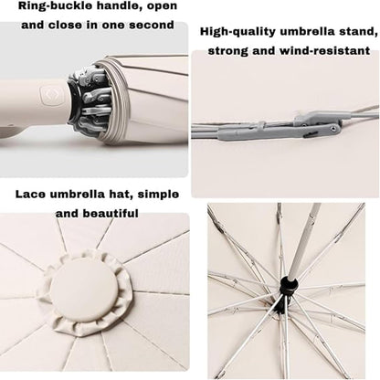 Ring Buckle Umbrella, Reflective Safety Strip, Sturdy Windproof, Travel Portable, Reverse Automatic Umbrella, Portable Folding Umbrella