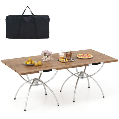 Foldable Picnic Table with Extendable Design and Wood-Grain Tabletop for Hiking Fishing BBQ Party