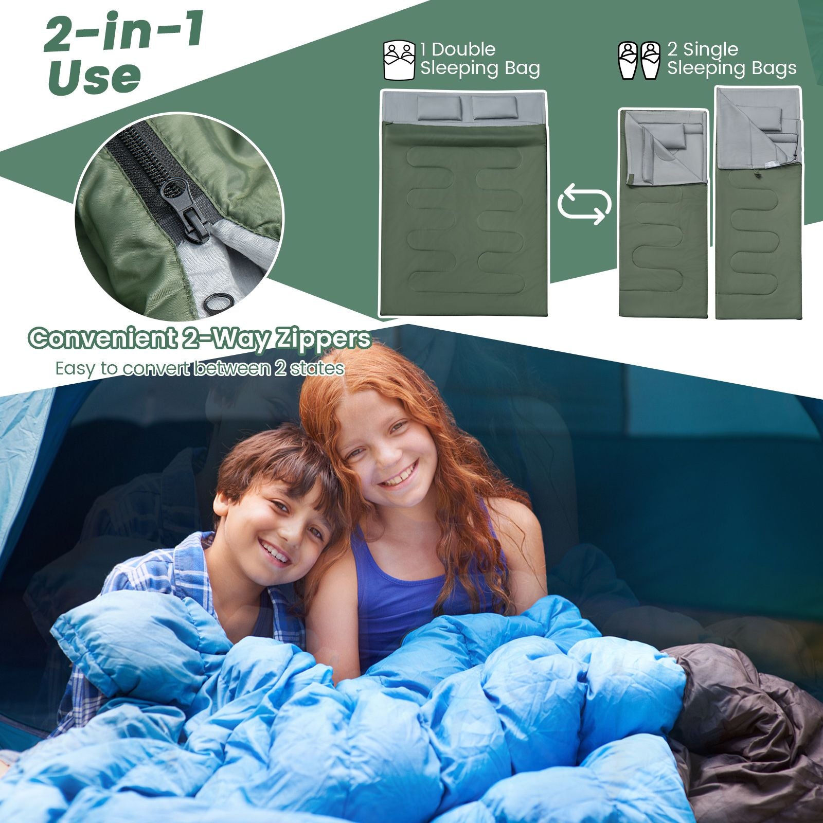 Double Sleeping Bag Extra Large Waterproof with Carrying Bag