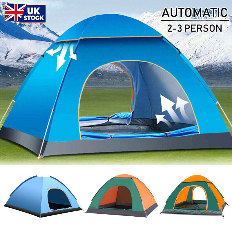 3 Man Automatic Instant Pop up Tent Double Door Camping Tent Waterproof Outdoor