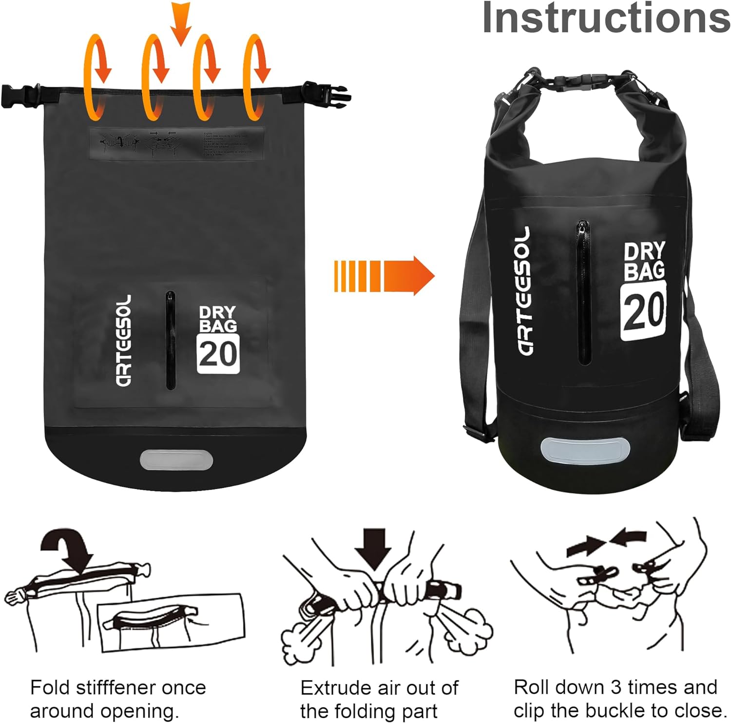 Dry Bag 5L 10L 20L 30L Waterproof Dry Bag/Sack with Phone Pouch Long Adjustable Strap for Kayaking Boat Tour Canoe/Fishing/Rafting/Swimming/Snowboarding