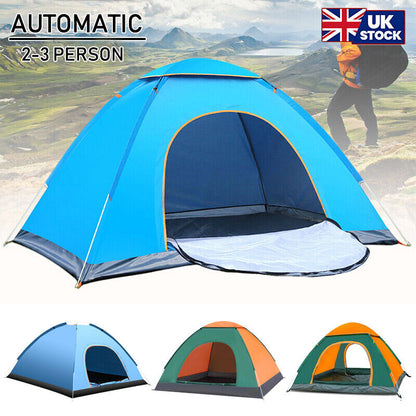 3 Man Automatic Instant Pop up Tent Double Door Camping Tent Waterproof Outdoor