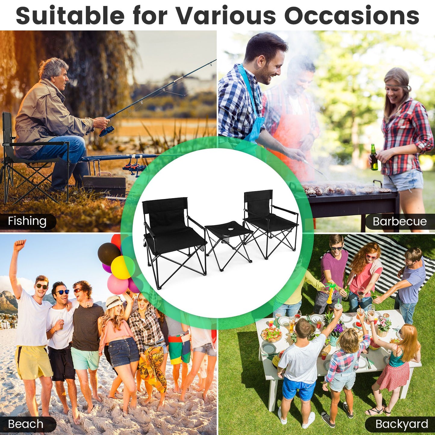 Outdoor Folding Camping Chairs and Table Set