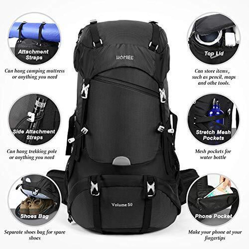 Hiking Backpack 50L for Men,Waterproof Large Camping Rucksack Backpacking