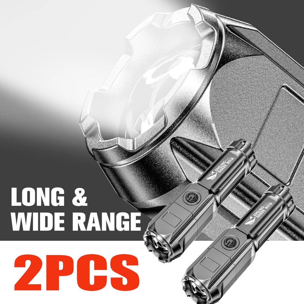 2Pcs LED Flashlight Super Bright Torch USB Rechargeable Lamp High Powered 3 Mode