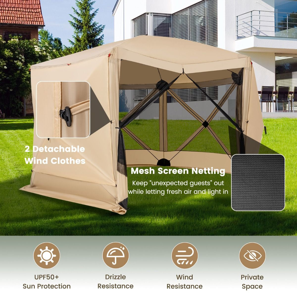 6-Sided Camping Gazebo Instant Setup Hub Tent with Portable Carrying Bag