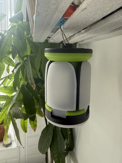 Camping lantern hanging by hook