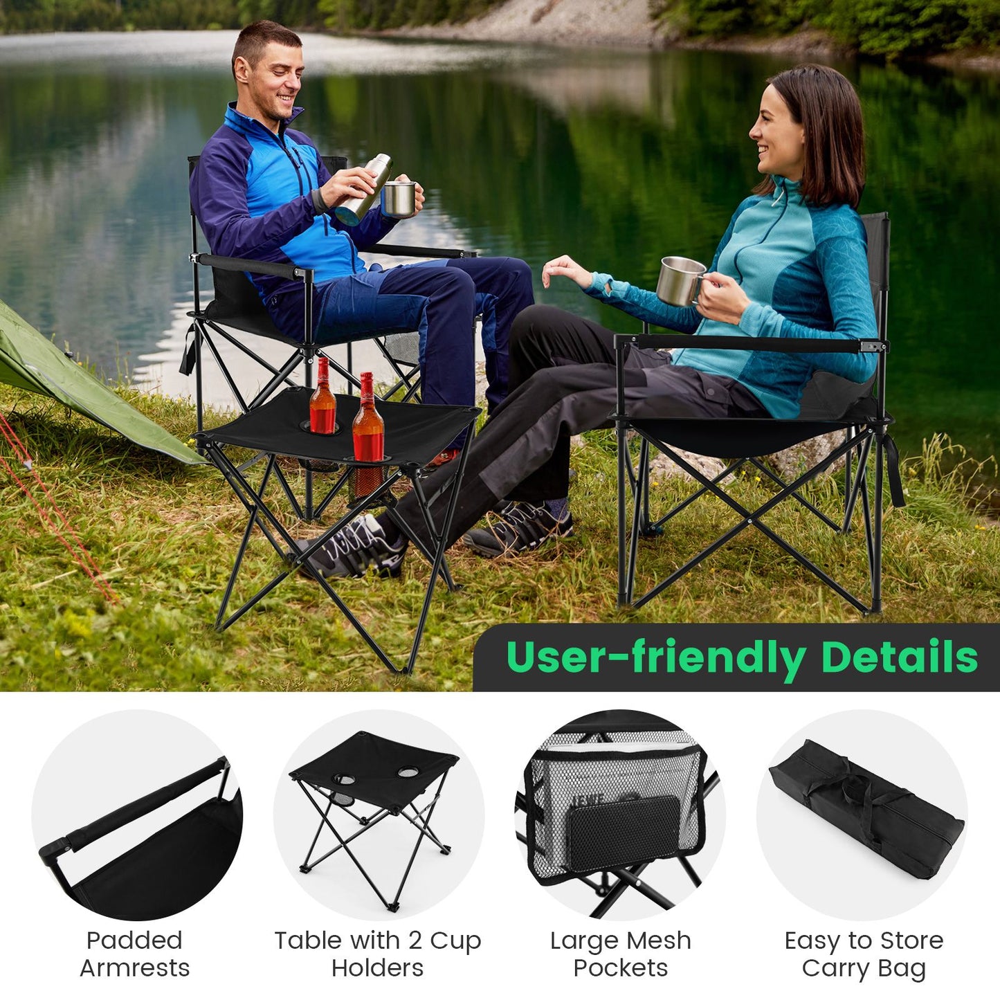 Outdoor Folding Camping Chairs and Table Set