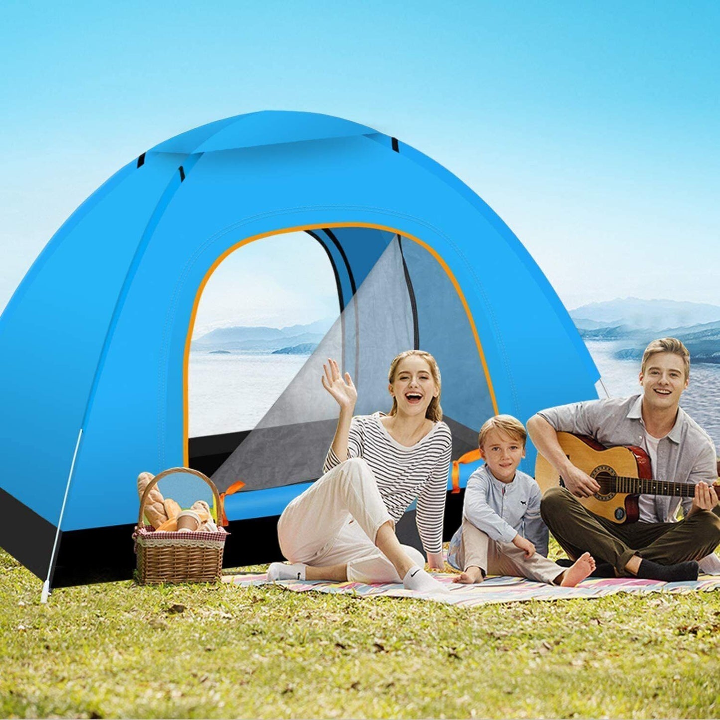 3 Man Automatic Instant Pop up Tent Double Door Camping Tent Waterproof Outdoor