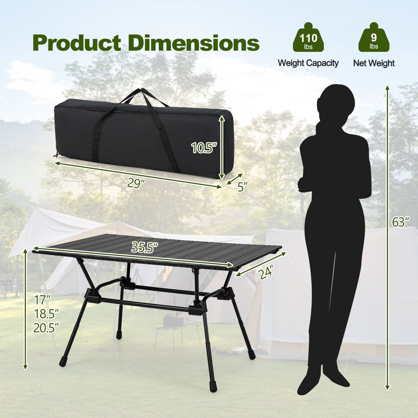 Heavy-Duty Aluminum Camping Table Folding Outdoor Picnic Table