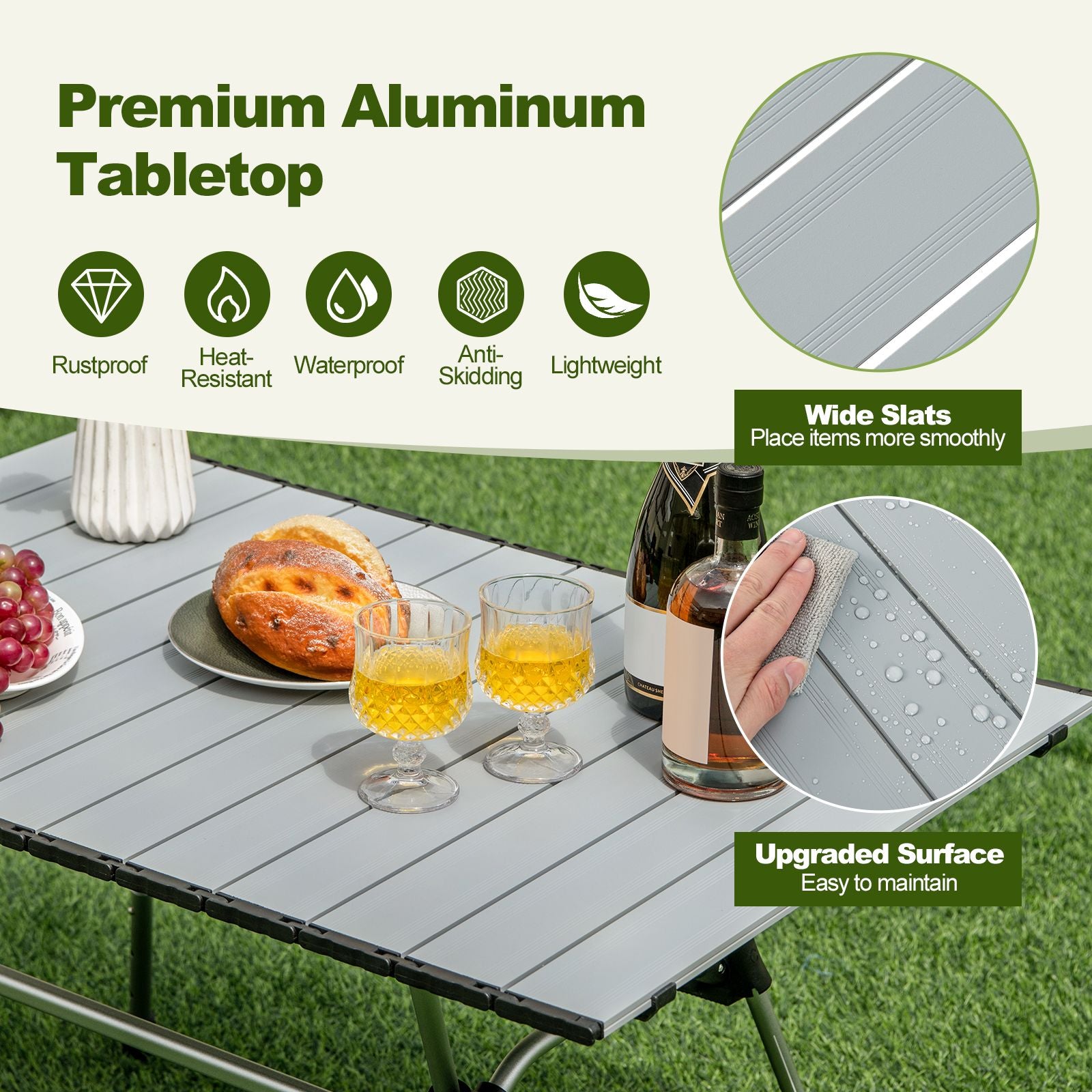 Heavy-Duty Aluminum Camping Table Folding Outdoor Picnic Table