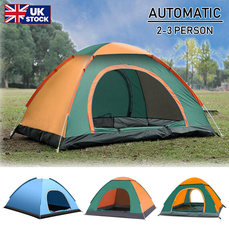 3 Man Automatic Instant Pop up Tent Double Door Camping Tent Waterproof Outdoor