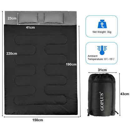 Double Sleeping Bag Extra Large Waterproof with Carrying Bag