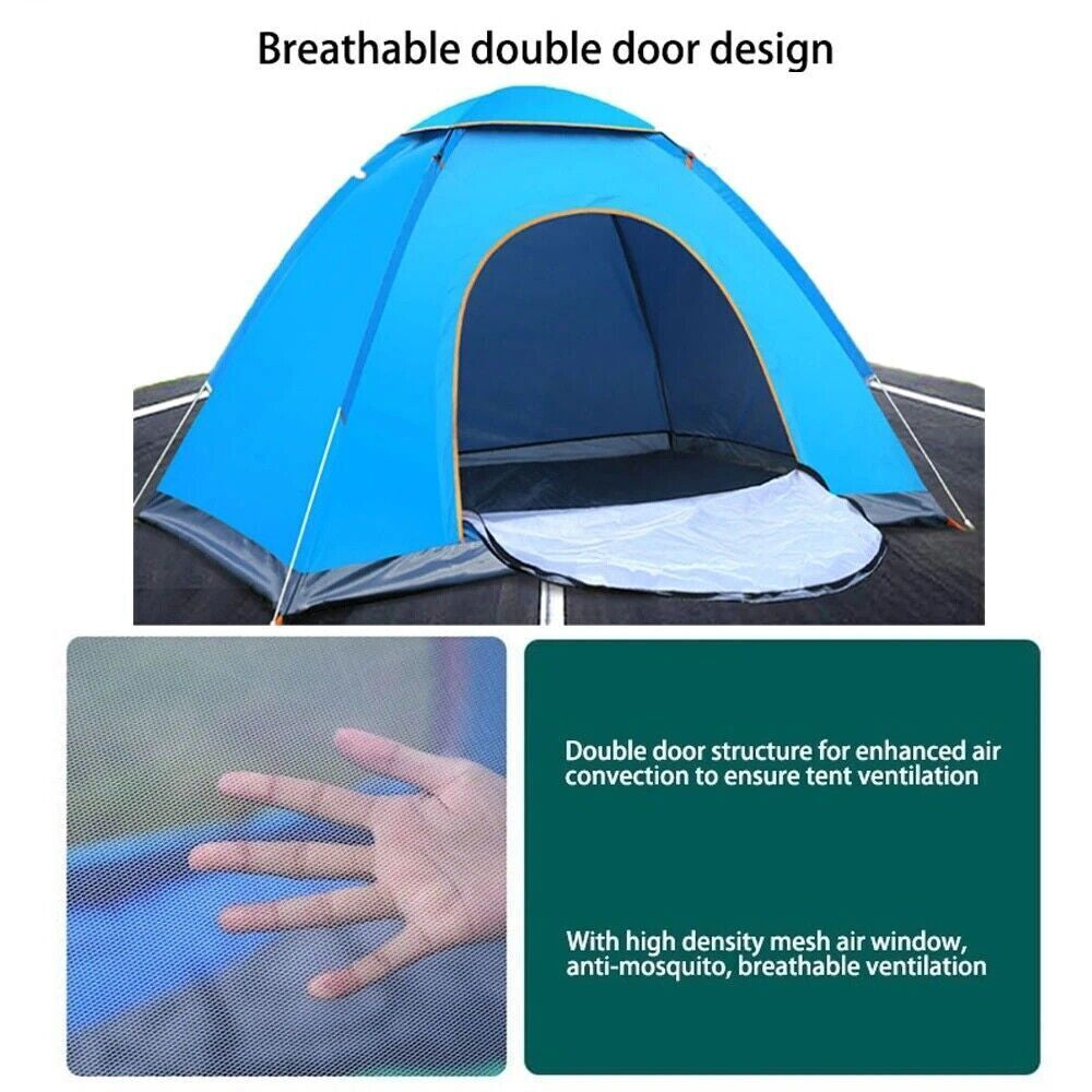 3 Man Automatic Instant Pop up Tent Double Door Camping Tent Waterproof Outdoor