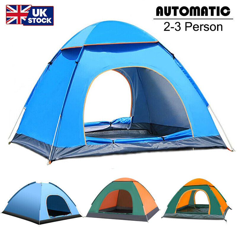 3 Man Automatic Instant Pop up Tent Double Door Camping Tent Waterproof Outdoor